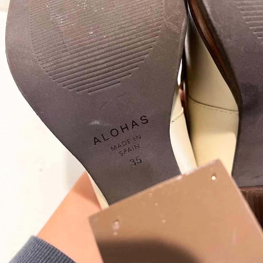 Alohas Busy Cream Square Toe Leather Academia Business Casual Loafer Heels 35 - Picture 11 of 13
